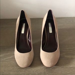 BCBG nude suede block heels